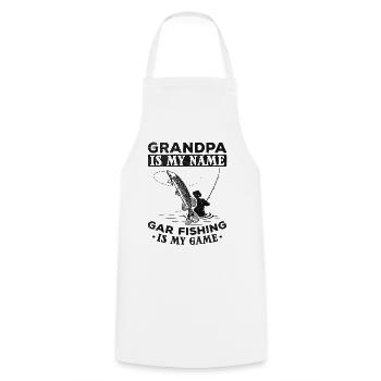 Grandpa is my name Gar Fishing is my game - Cooking Apron - white - Front - AI Model Male 185 dark (185cm)