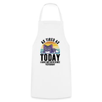 Tired Funny Sayings Lazy Kitten Pet Animal Cat - Cooking Apron - white - Front - AI Model Male 185 dark (185cm)