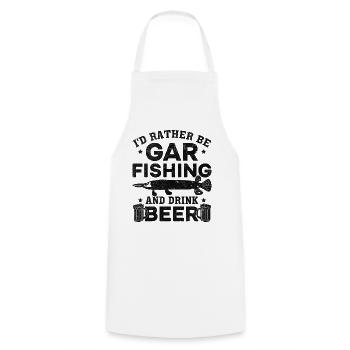 I'd Rather Be Gar Fishing and Drinking Beer - Cooking Apron - white - Front - AI Model Male 185 dark (185cm)