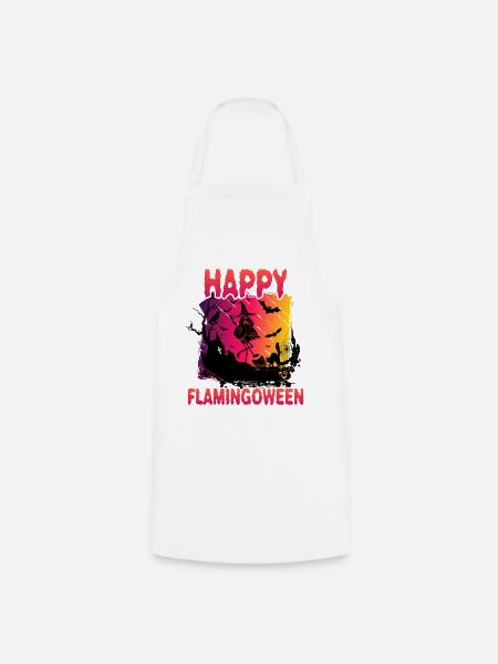 Flamingoween Flamingo Mit Besen - Kochschürze - Weiß
