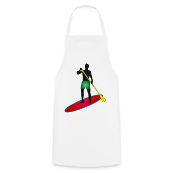 Stand up paddling - Mann mit Paddle Board - Kochschürze - Weiß - Vorne - AI Model Male 185 dark (185cm)