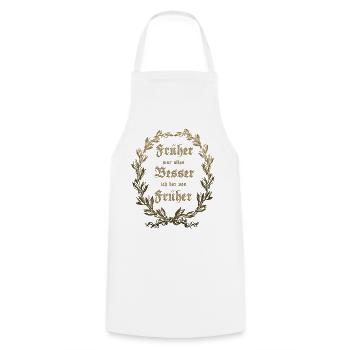 EVERYTHING USED TO BE BETTER Laurel Wreath Gold - Cooking Apron - white - Front - AI Model Male 185 dark (185cm)