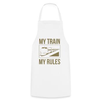 Train driver sayings my train my rules - Cooking Apron - white - Front - AI Model Male 185 dark (185cm)