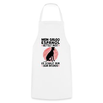 Galgo Espanol schaut sehr intensiv Windhund - Kochschürze - Weiß - Vorne - AI Model Male 185 dark (185cm)