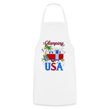 Glamping in The USA July 4th - Cooking Apron - white - Front - AI Model Male 185 dark (185cm)