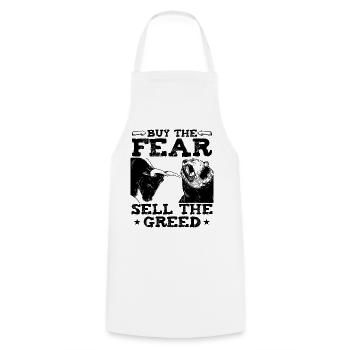 Buy The Fear Sell The Greed Funny Trader Quote - Cooking Apron - white - Front - AI Model Male 185 dark (185cm)