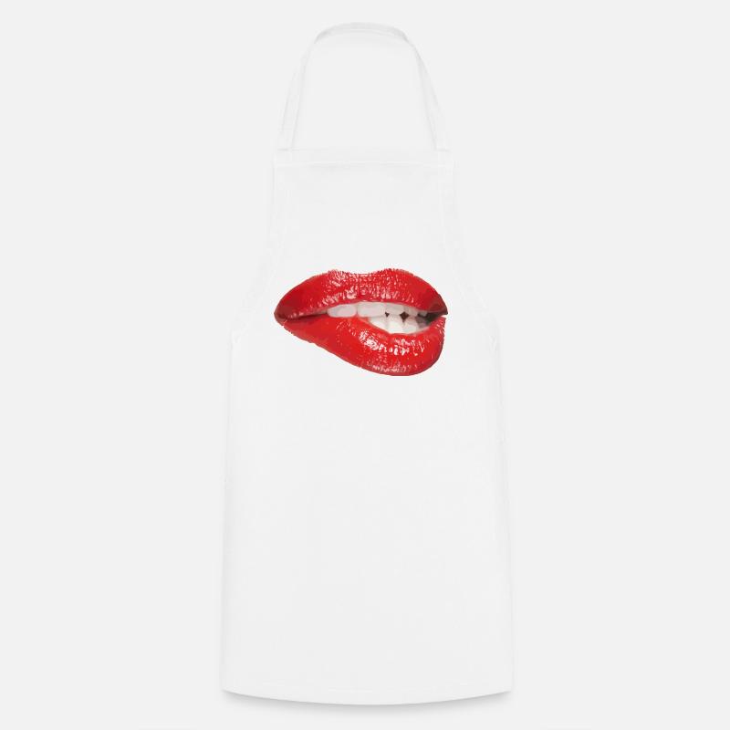 Crimson Lip Bite Pop Art - Cooking Apron - white