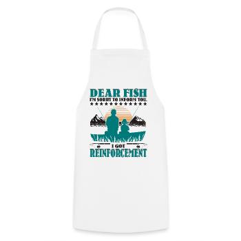 Dear Fish - Cooking Apron - white - Front - AI Model Male 185 dark (185cm)