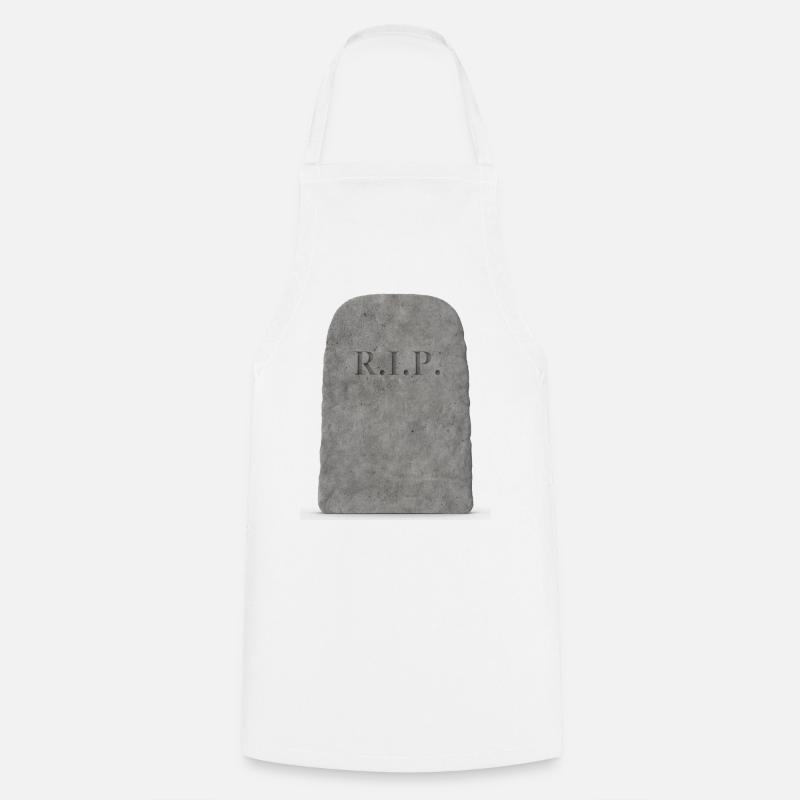 Engraving stone, gravestone with R.I.P. lettering - Cooking Apron - white