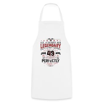 Vintage Légendaire - Vieilli parfaitement 49ème anniversaire - Tablier de cuisine - blanc - Devant - AI Model Male 185 dark (185cm)