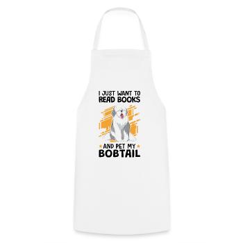 Reading books and petting Bobtail German Shepherd - Cooking Apron - white - Front - AI Model Male 185 dark (185cm)