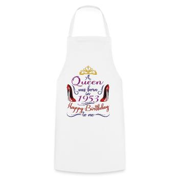 Une reine est née en 1953 - 70 ans anniversaire - Tablier de cuisine - blanc - Devant - AI Model Male 185 dark (185cm)