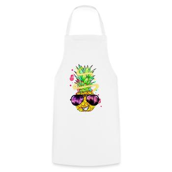 Ananas avec des sourires cool et des lunettes de soleil - Tablier de cuisine - blanc - Devant - AI Model Male 185 dark (185cm)