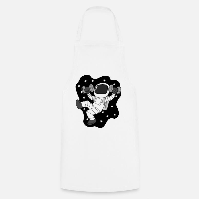 Astronaut with dumbbells in space - Cooking Apron - white