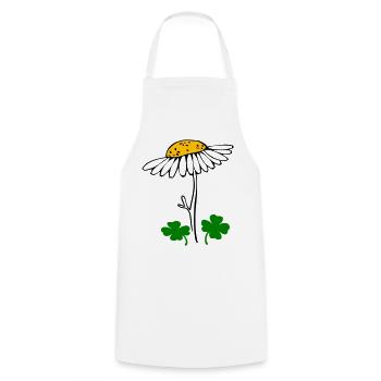 Lucky clover, chamomile blossom - Cooking Apron - white - Front - AI Model Male 185 dark (185cm)