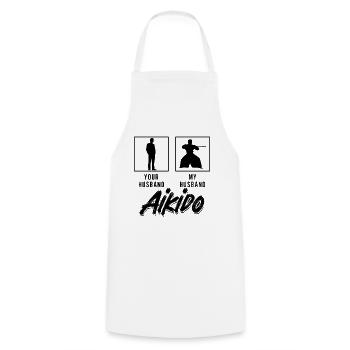 Ton mari Mon mari combattant d’aïkido samouraï - Tablier de cuisine - blanc - Devant - AI Model Male 185 dark (185cm)