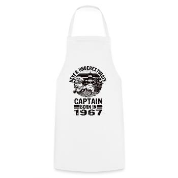 Never Underestimate Captain born in 1967 - Cooking Apron - white - Front - AI Model Male 185 dark (185cm)