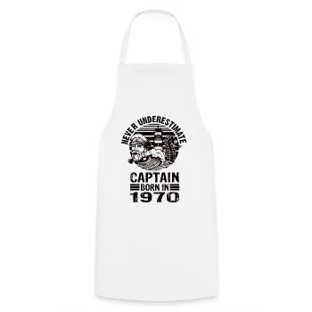 Never Underestimate Captain born in 1970 - Cooking Apron - white - Front - AI Model Male 185 dark (185cm)