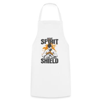 Your Spirit is the true Shield MMA - Kochschürze - Weiß - Vorne - AI Model Male 185 dark (185cm)