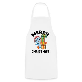 Merry Christmas Penguin Motif - Cooking Apron - white - Front - AI Model Male 185 dark (185cm)