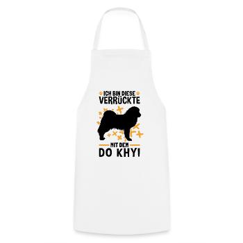 Die Verrückte mit dem Do Khyi Tibetdogge - Kochschürze - Weiß - Vorne - AI Model Male 185 dark (185cm)