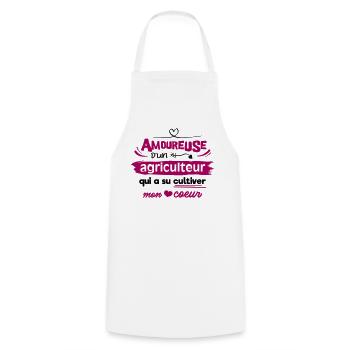 Amoureuse d'un agriculteur, humour cadeau - Tablier de cuisine - blanc - Devant - AI Model Male 185 dark (185cm)