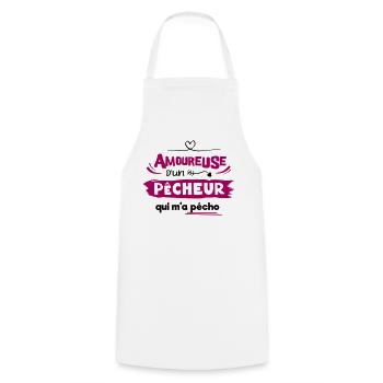 Amoureuse d'un pêcheur qui m'a pécho ! humour - Tablier de cuisine - blanc - Devant - AI Model Male 185 dark (185cm)