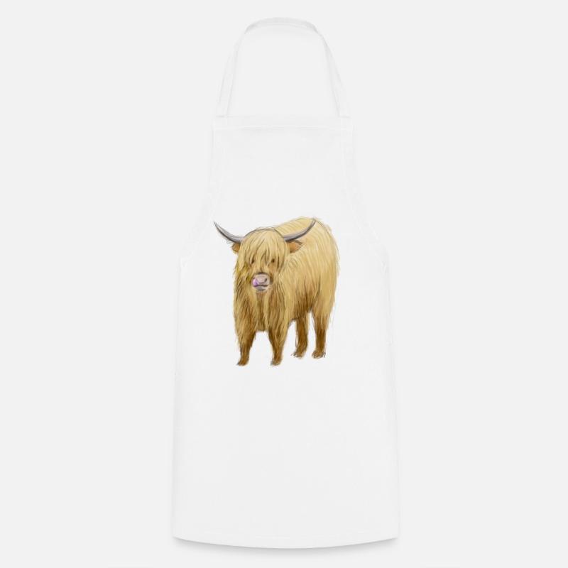 Art de la vache des Highlands - Tablier de cuisine - blanc