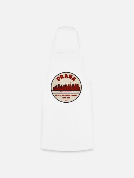 Prag Skyline Vintage Rundlogo - Kochschürze - Weiß