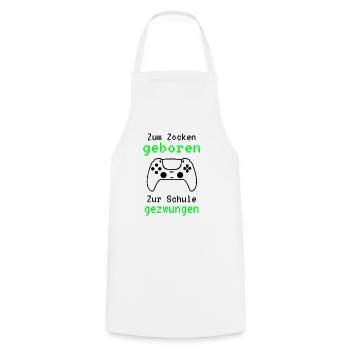 Gamer - Zum Zocken Geboren Zur Schule Gezwungen - Kochschürze - Weiß - Vorne - AI Model Male 185 dark (185cm)