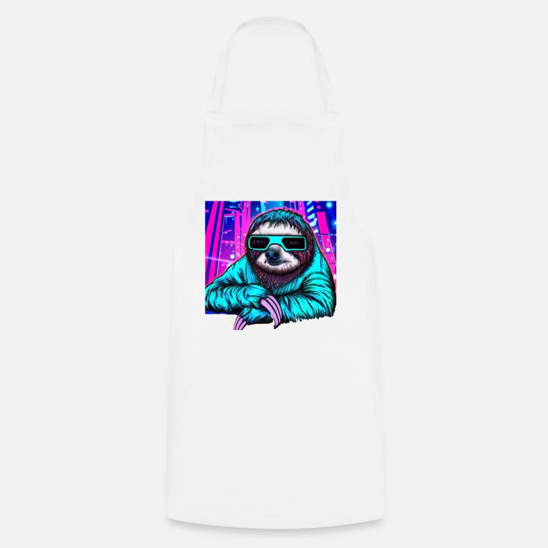 Retrowave Sloth - Ukiyo-e painting - Cooking Apron - white