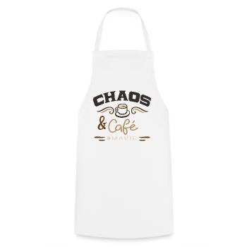 Chaos and #mavie coffee - Cooking Apron - white - Front - AI Model Male 185 dark (185cm)