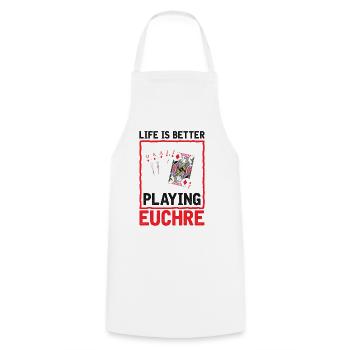 La vie mieux jouer Euchre - Carte de joueur Euchre - Tablier de cuisine - blanc - Devant - AI Model Male 185 dark (185cm)