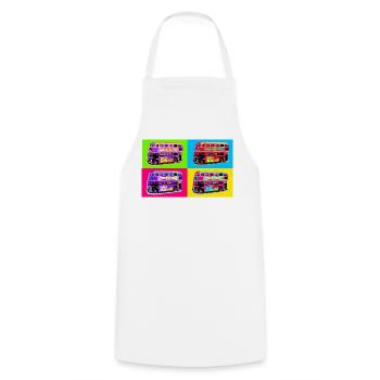 London Pop Art Regenbogenbus - Kochschürze - Weiß - Vorne - AI Model Male 185 dark (185cm)