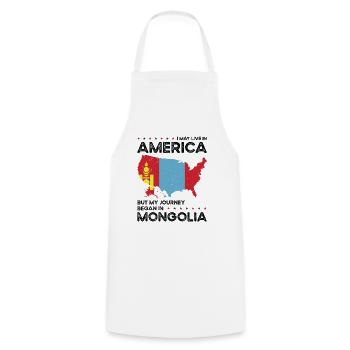 Né en Mongolie, Mongolie, Américain, États-Unis - Tablier de cuisine - blanc - Devant - AI Model Male 185 dark (185cm)