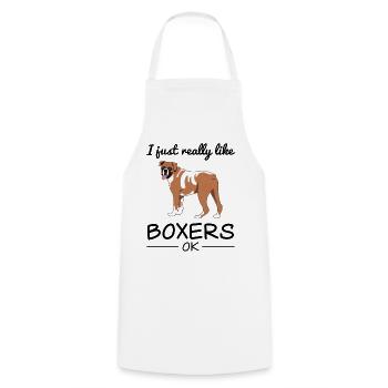 Boxer allemand chien chien amoureux disant cadeau - Tablier de cuisine - blanc - Devant - AI Model Male 185 dark (185cm)