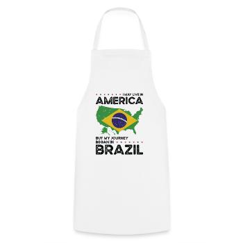 Né: Brésil, Brésil, Américain, États-Unis - Tablier de cuisine - blanc - Devant - AI Model Male 185 dark (185cm)