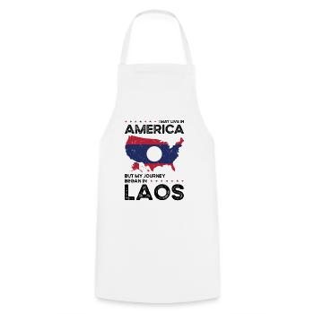 Geboren als Laotin Laos Amerikanerin USA - Kochschürze - Weiß - Vorne - AI Model Male 185 dark (185cm)