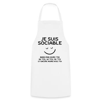 sociable, pas du matin, grincheux le matin - Tablier de cuisine - blanc - Devant - AI Model Male 185 dark (185cm)
