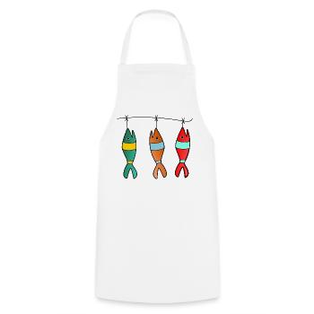 SARDINE. FISH. APRIL FOOL. EASTER. SEA - Cooking Apron - white - Front - AI Model Male 185 dark (185cm)