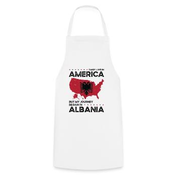 Geboren Albanisch Albanien Amerikanisch USA - Kochschürze - Weiß - Vorne - AI Model Male 185 dark (185cm)