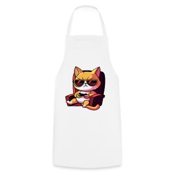Cat Gaming Gamer Gamers Gamblers - Cooking Apron - white - Front - AI Model Male 185 dark (185cm)