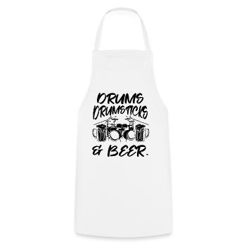 Drums, Drumsticks & Beer - Drummer Drum Instrument - Cooking Apron - white - Front - AI Model Male 185 dark (185cm)