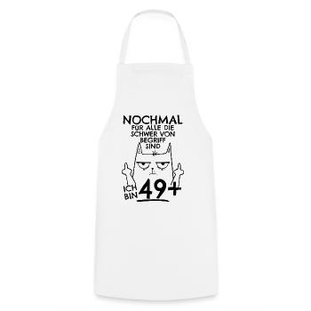 50. Geburtstag Frau 50er 50ter Ich bin 49+ plus - Kochschürze - Weiß - Vorne - AI Model Male 185 dark (185cm)