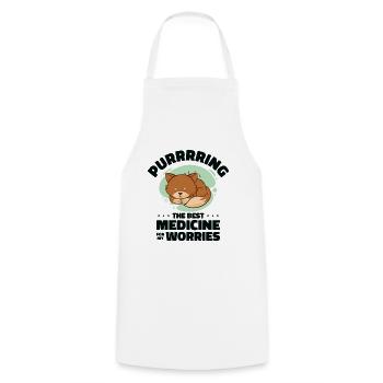 Best Medicine Purring Cat Positivity Cat Lover - Cooking Apron - white - Front - AI Model Male 185 dark (185cm)