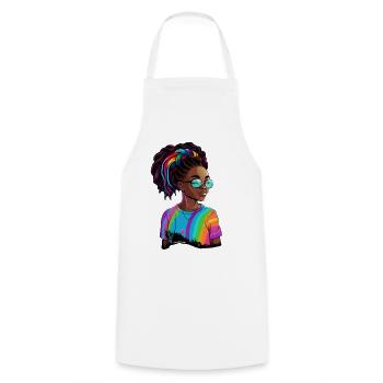 Dreadlocks colorées et T-shirt arc-en-ciel - Tablier de cuisine - blanc - Devant - AI Model Male 185 dark (185cm)
