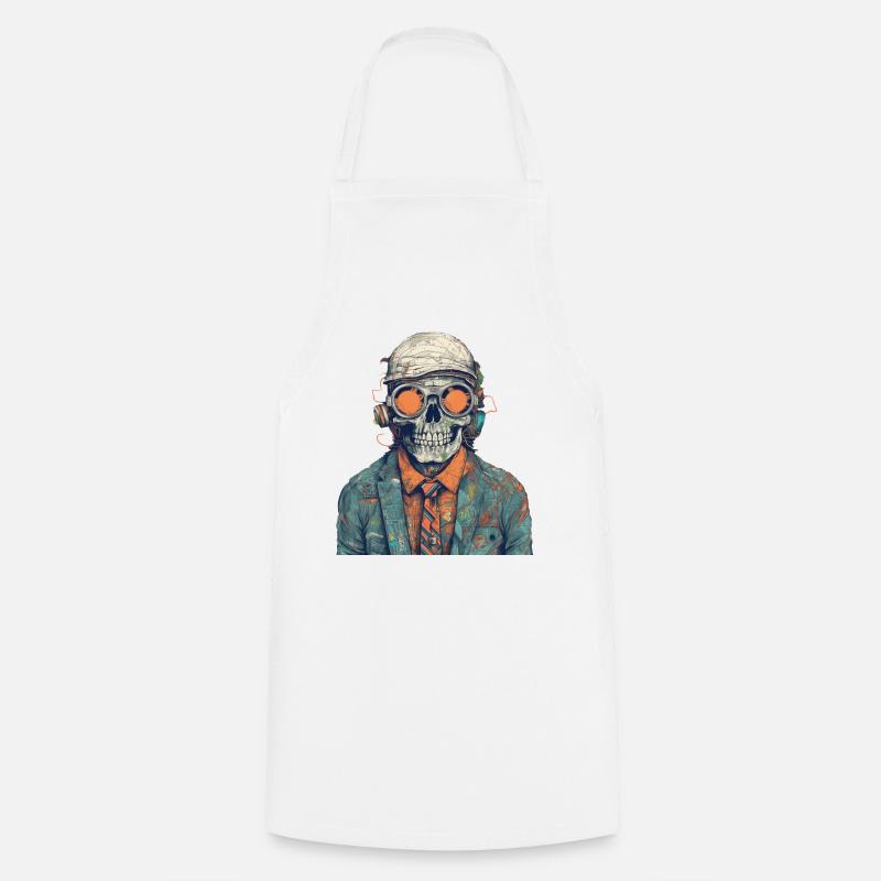Cool skeleton portrait with sunglasses, cap - Cooking Apron - white