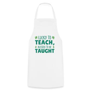 St. Patrick's Day Teaching Lucky Shamrock Clover - Cooking Apron - white - Front - AI Model Male 185 dark (185cm)