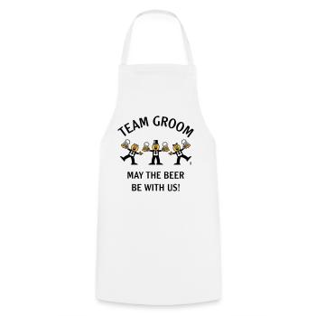 Team Groom (Karikatur / Bier mit uns / 3C / B) - Kochschürze - Weiß - Vorne - AI Model Male 185 dark (185cm)