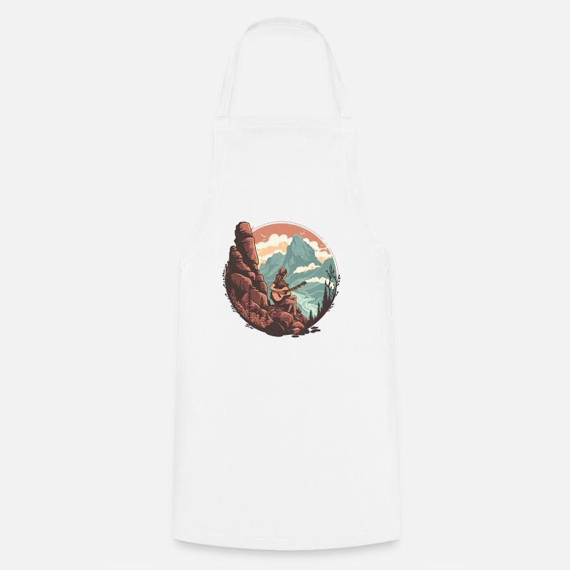 Serene Mountain Guitar Scene - Cooking Apron - white
